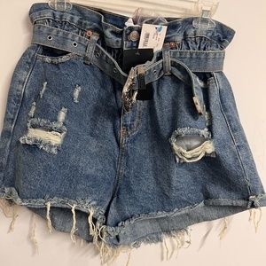 Belted Denim Shorts